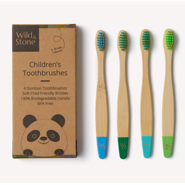 Wild & Stone Children's Bamboo Toothbrush - 4 Pack - Aqua Colour
