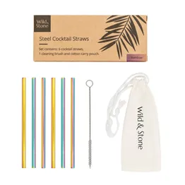 Wild & Stone Steel Cocktail Drinking Straws - Rainbow - 6 Pack